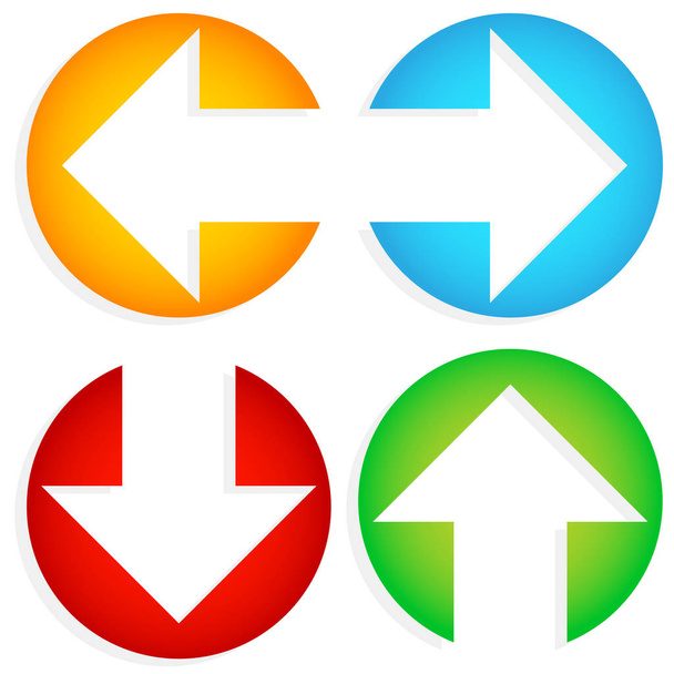 Set of Colorful Left-Right, Up-Down Arrows cut in circles - 写真・画像