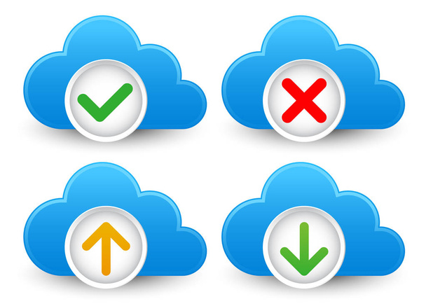 Cloud / database icon set with approved, verified; corrupted, up - Valokuva, kuva