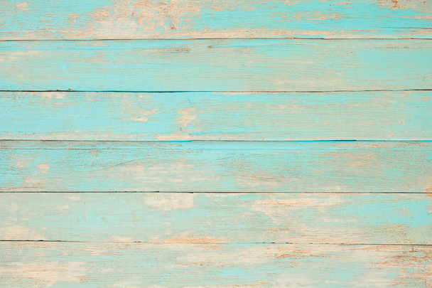 Vintage beach wood background - Old weathered wooden plank painted in turquoise blue pastel color. - Photo, Image
