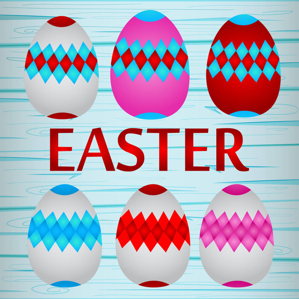 Feliz Pascua. Huevos de Pascua de color con diferentes patrones. Conjunto de huevos de Pascua con diferente textura en un fondo blanco.Spring vacaciones. Vector Illustration.Happy huevos de Pascua
  - Vector, imagen