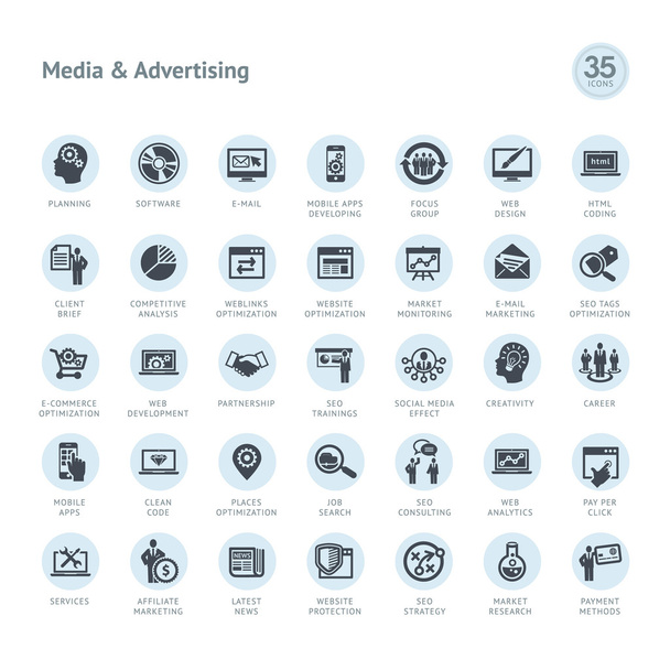 Set of media and advertising icons - Vector, Image