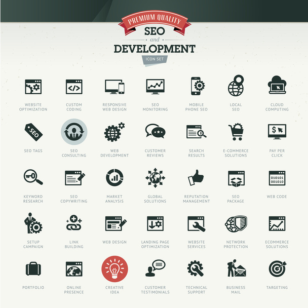 SEO és fejlesztési ikon készlet - Vektor, kép