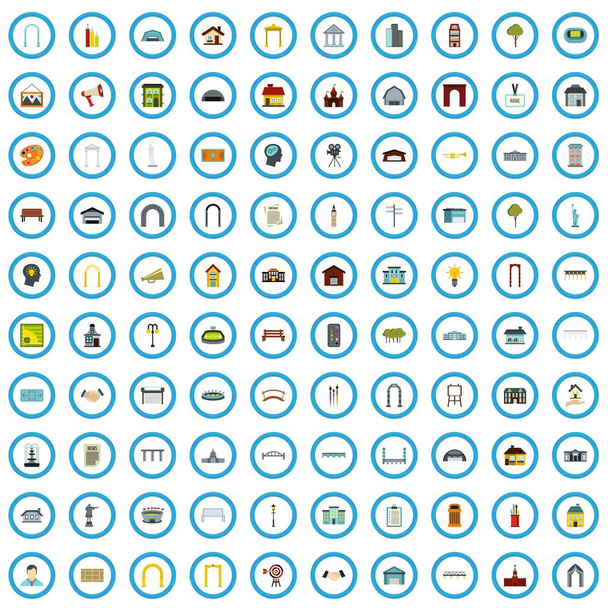 Conjunto de iconos publicitarios de 100 megalópolis, estilo plano
 - Vector, Imagen