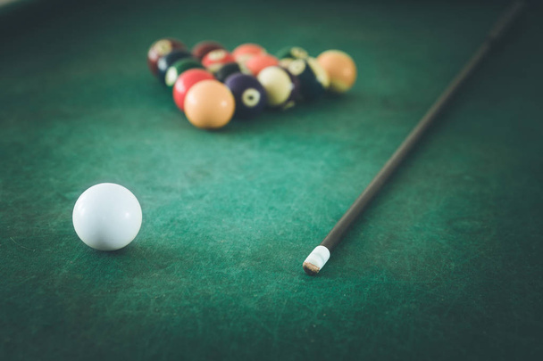 Billiard in a bar, queue and balls on the table, quitting time - Foto, immagini
