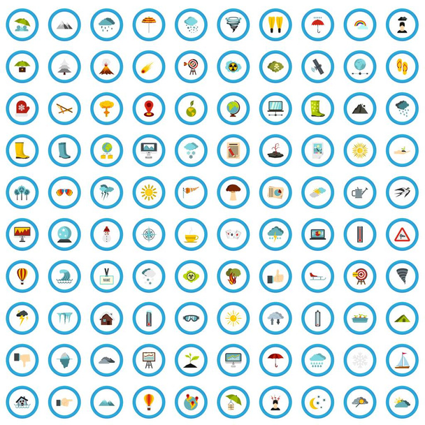 100 meteorologie ikony nastavit, ploché styl - Vektor, obrázek