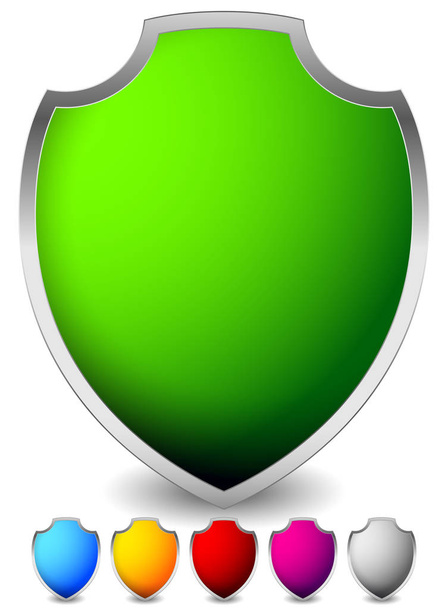 Glossy, blank shield shapes. Several colors included. (Green, bl - Photo, image