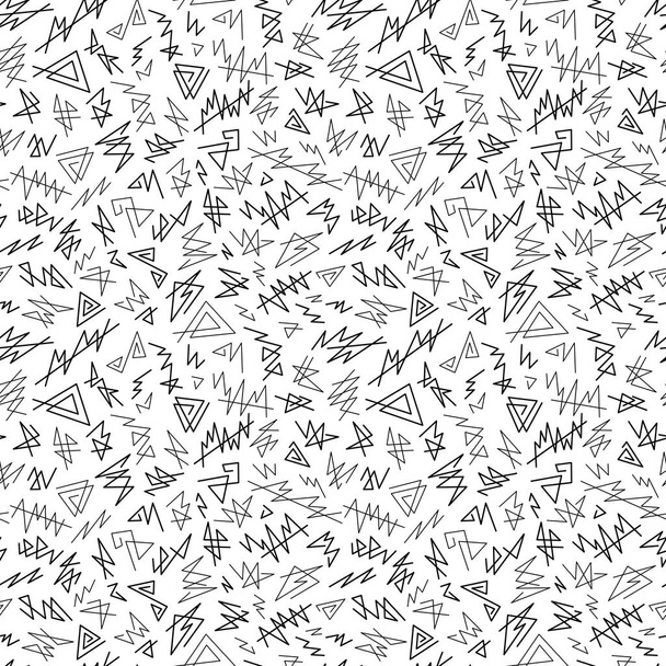 Abstract Monochrome Seamless Pattern of Black Angular Lines Scri - Vector, Image