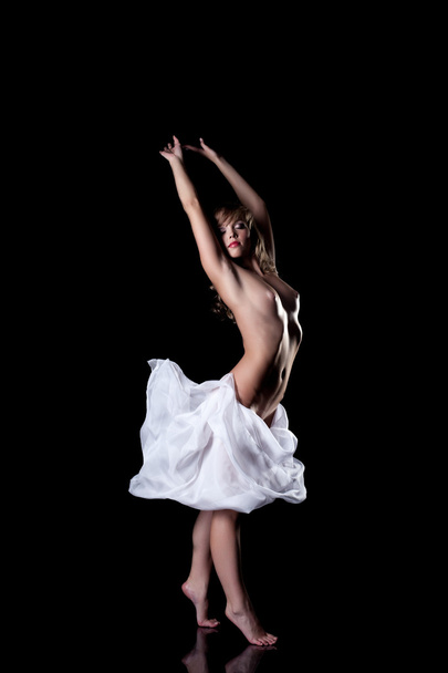 Beautiful topless brunette posing with white cloth - Φωτογραφία, εικόνα