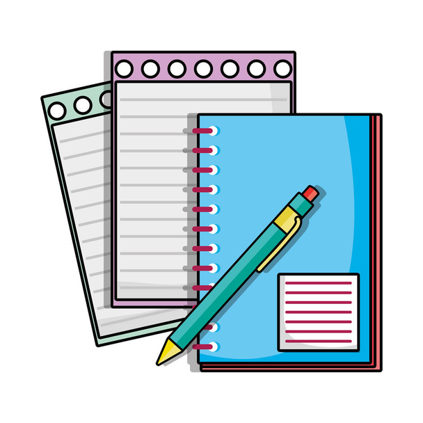 papaers σημειωματάριο με στυλό σχολικά διανυσματικά εικονογράφηση - Διάνυσμα, εικόνα