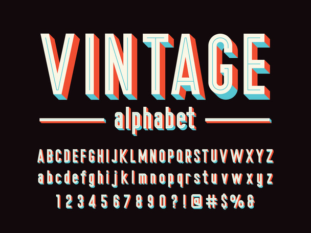 3Dヴィンテージスタイルのアルファベットデザイン - ベクター画像