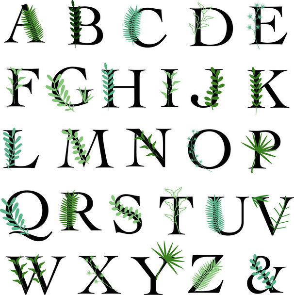 green uppercase alphabet - vector illustration, eps - Vetor, Imagem