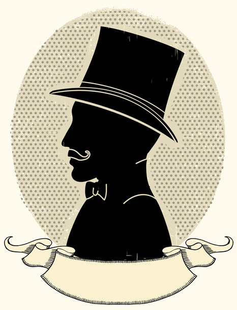 Gentleman in a a hat and mustache.Vector face silhouette - Vettoriali, immagini