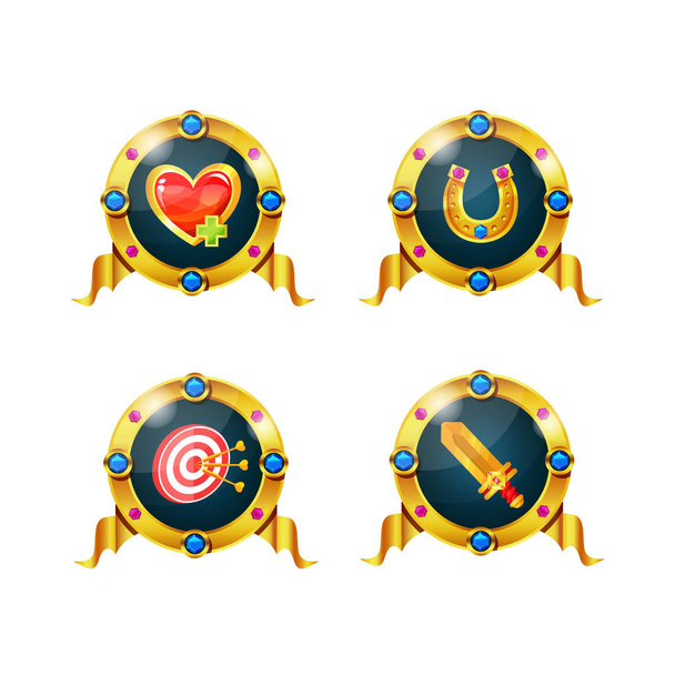 Set of awards, icons of bonus health, luck, accuracy, strength. - Vector, Image