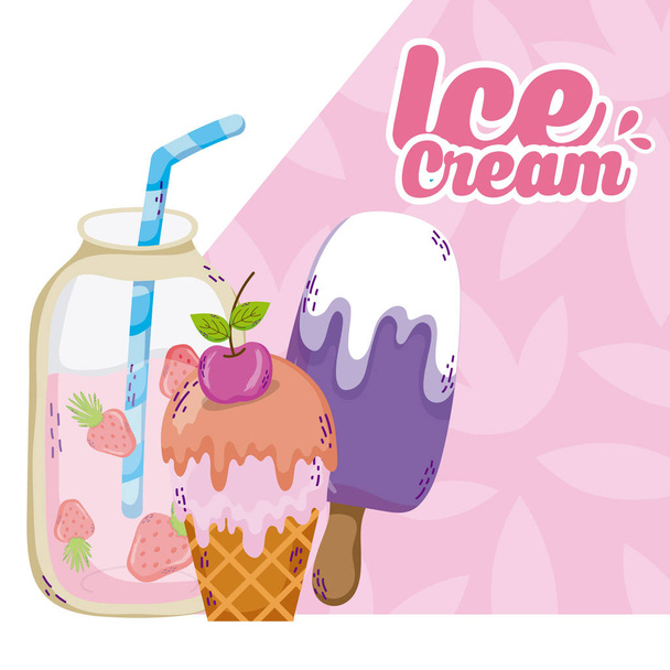Смачне морозиво та сокова мулярна банка Векторна ілюстрація графічний дизайн
 - Вектор, зображення