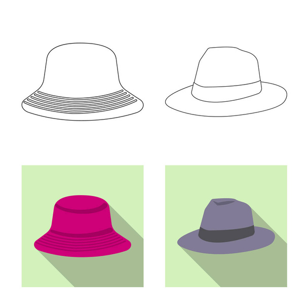 Vector illustration of headgear and cap symbol. Set of headgear and accessory vector icon for stock. - Вектор,изображение
