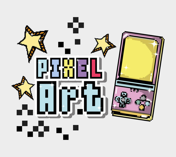 Desenho animado de arte Pixel com tetris e estrelas ilustração vetorial design gráfico
 - Vetor, Imagem