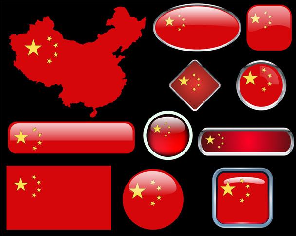 Mapa Chin, flaga i przyciski - Wektor, obraz
