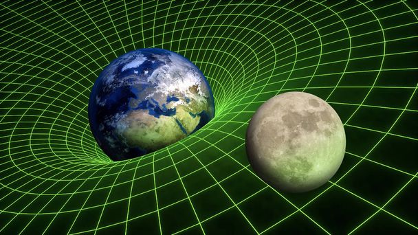 Πεδίο βαρύτητας λυγίζετε χωροχρόνο σχετικότητας πλανήτες Γη φεγγάρι - Φωτογραφία, εικόνα