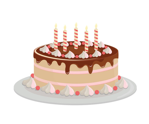 Birthday cake. Design elements isolated on white-vector. - Vector, Image