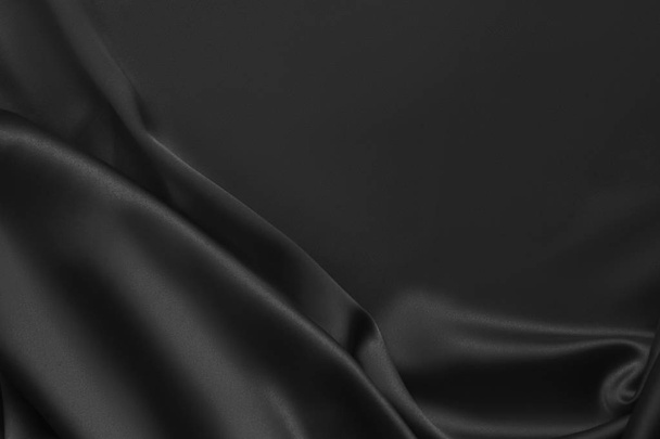 Black luxury wavy rippled glossy silk drapery cloth fabric - 写真・画像