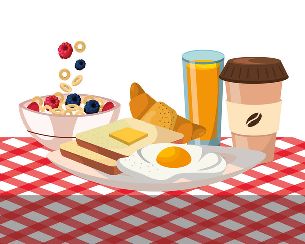 delicious tasty breakfast with corn flakes bowl cartoon vector illustration graphic design - Vector, Image