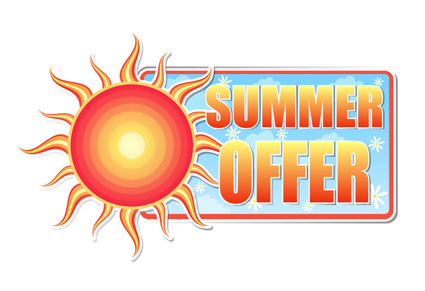 summer offer in label with sun - Foto, Bild