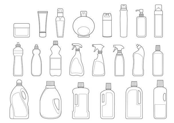mosószerek és piperecikkek palackok ikon készlet - Vektor, kép