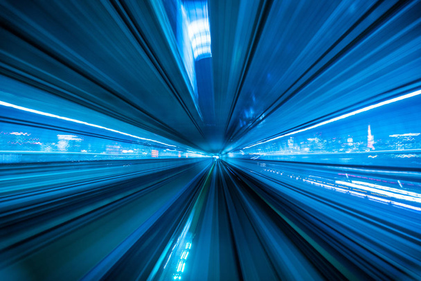Motion blur from Yurikamome Line moving inside tunnel in Tokyo,  - Photo, Image