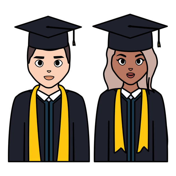 jóvenes estudiantes graduados diversidad pareja
 - Vector, imagen