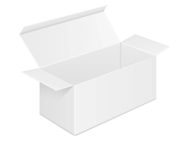 Vector realistic image (mock-up, layout) of blank open rectangular paper box. View in perspective. Isolated on white. The image was created using gradient mesh. Vector EPS 10. - Vector, Image