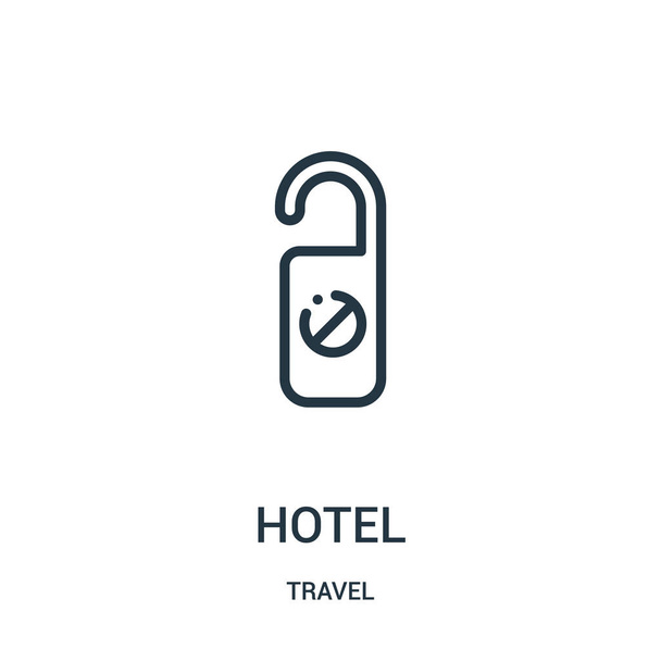 Hotellin kuvakevektori matkakokoelmasta. Ohut viiva hotelli ääriviivat kuvake vektori kuva. Lineaarinen symboli käytettäväksi verkossa ja mobiilisovelluksissa, logo, tulostusvälineet
. - Vektori, kuva