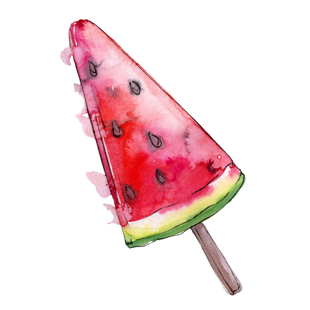 Saboroso gelo de frutas pop em um estilo aquarela isolado. Sobremesa doce de Aquarelle. Conjunto de ilustrações de fundo
 - Foto, Imagem