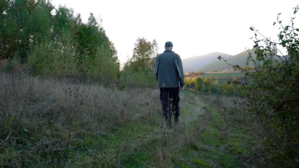 Man goes into autumn - Πλάνα, βίντεο