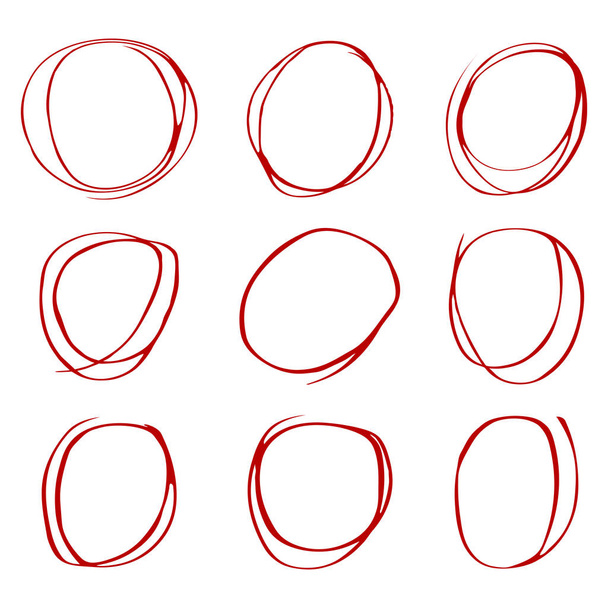 Set of hand drawn circles on white background - Vector, Image