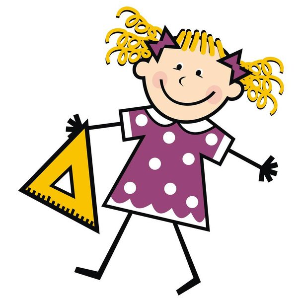 Small girl with triangle, funny vector illustration - Vector, Image