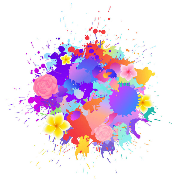 Colorful banner background with art paint drops, spots. Grunge layout of rainbow blotch (different colors silhouette of splotches). Vector multicolored artwork layout - ベクター画像