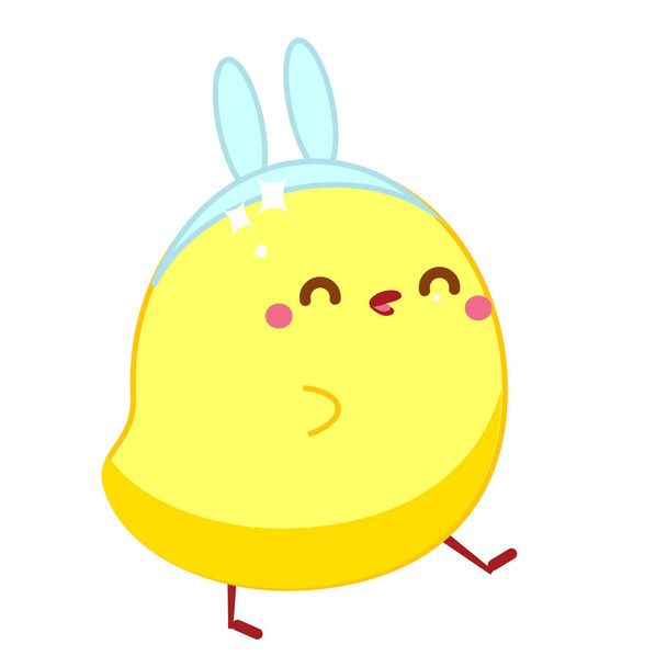 Cute chicken in kawaii style. Little baby chick in rabbit hare costume. Cartoon Easter character - Вектор, зображення