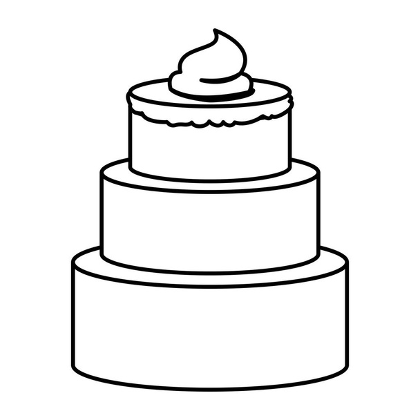 náčrt obrysu ručního kreslení třípatrový dort s dekorativním krémem - Vektor, obrázek