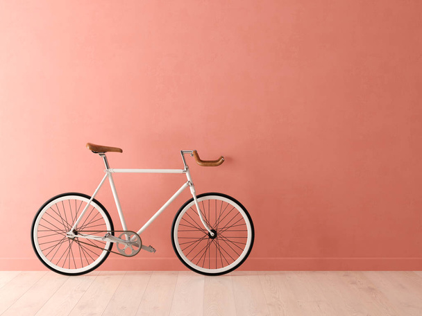 Blue bicycle on pink background 3D illustration - Foto, Imagen