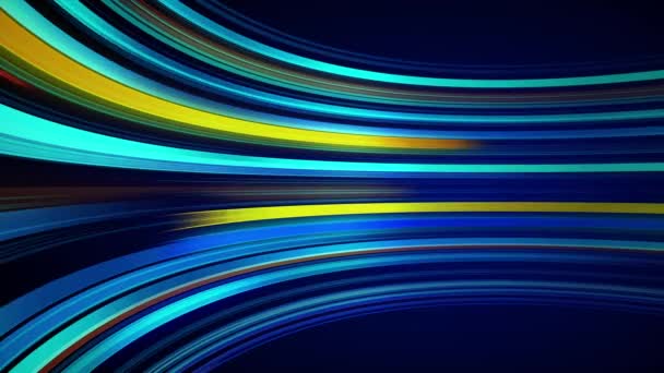 Blauwe kleurrijke abstracte achtergrond met animatie verplaatsen van lijnen voor fiber optic-netwerk. Magische flikkerende gloeiende vliegende lijnen. Animatie van naadloze loops. Heldere dikke strepen vliegen. - Video