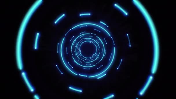 Blue abstract light circles seamless looping. Animation of an abstract background tunnel loop with shiny light circles. Futuristic illumination neon space. Abstract circles neon tunnel. - Footage, Video