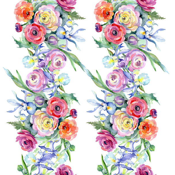 Fiori botanici floreali rosa e rosso bouquet. Acquerello sfondo illustrazione set. Modello di sfondo senza soluzione di continuità
. - Foto, immagini