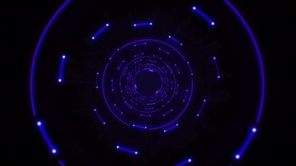 Blauwe abstracte licht cirkels naadloze looping. Animatie van een abstracte achtergrond tunnel lus met glanzende lichte cirkels. Futuristische verlichting neon ruimte. Abstracte cirkels neon tunnel. - Video