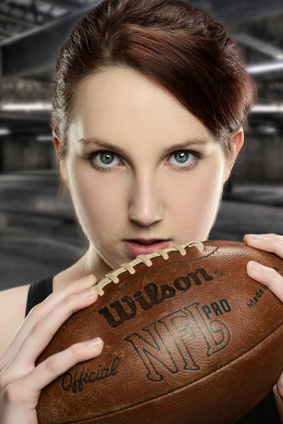 Young Woman with football - Фото, зображення