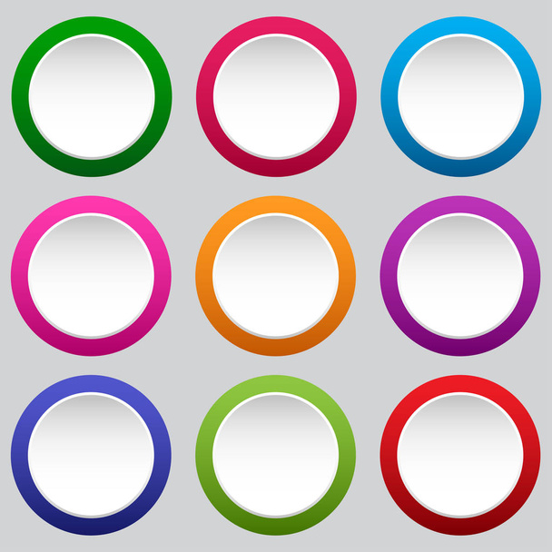 Set of round white buttons with colorful borders. Vector illustration - Vector, imagen