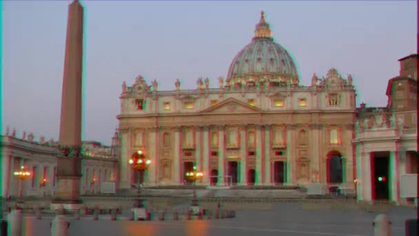 Efekt glitch. Plac Świętego Piotra, przed wschodem słońca. Watykan, Rzym, Włochy. Wideo. UltraHD (4K) - Materiał filmowy, wideo