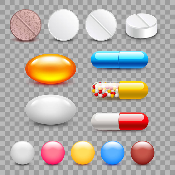 Different medicine pills icons isolated vector set - Vettoriali, immagini