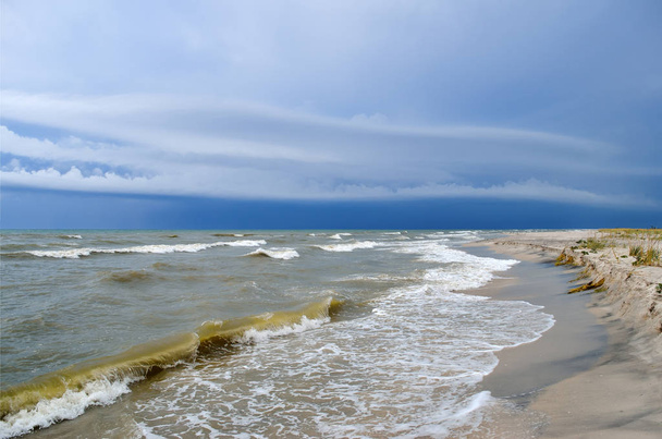 Sea waves wash the clean sandy beach. Landscape on a wild beach. Sea storm. - Fotografie, Obrázek