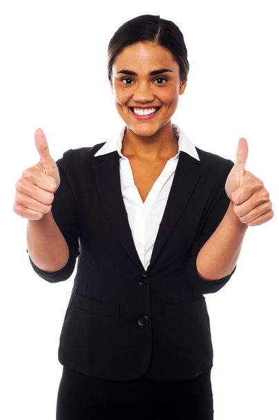 Attractive woman showing double thumbs up - Foto, Bild