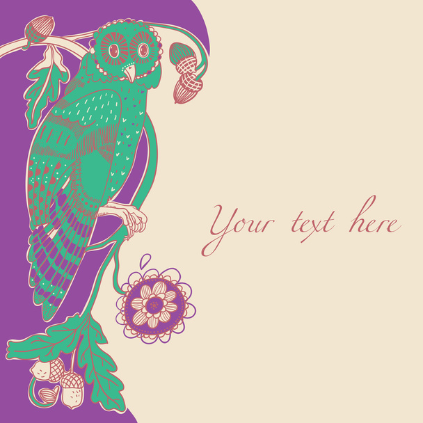 Nouveau background with owl on oak - Vector, afbeelding